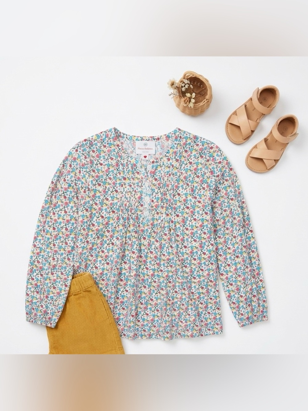 Hanna Andersson Girls Floral Long Sleeve Blouse (Size 120 / US 6–7)